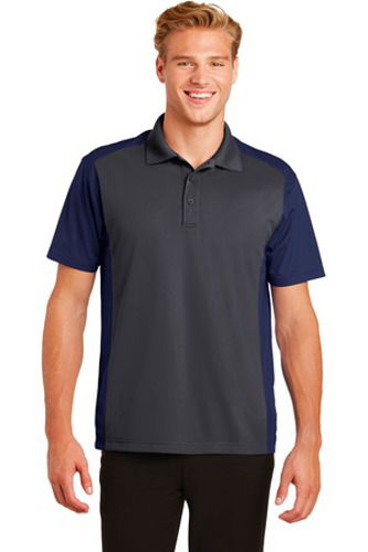 Sport-Tek Mens Colorblock Micropique Sport-Wick Polo Grey/Navy